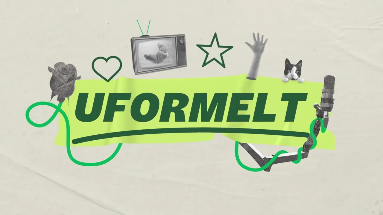 The Uformelt logo surrounded by hand-drawn symbols, green tape and cable graphics