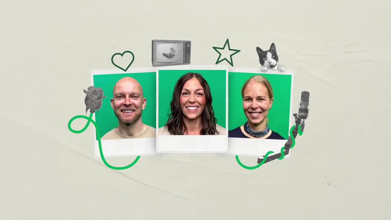Episode thumbnails built inside the Uformelt identity